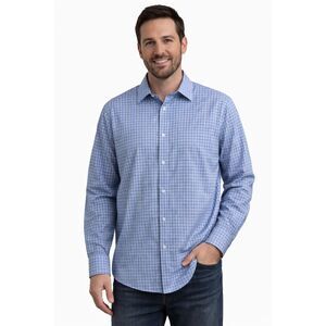 &COLLAR Men’s 2XL Athletic Fit Wrinkle Free Blue Check Button Down Shirt #O